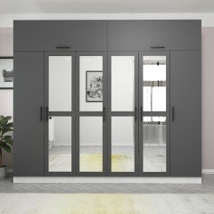 Minar Kale 6 Kapaklı 4 Aynalı 2 Ç Dolap Ve Yüklük Beyaz Antrasit