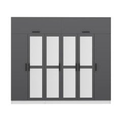 Minar Kale 6 Kapaklı 4 Aynalı 2 Ç Dolap Ve Yüklük Beyaz Antrasit 255CM