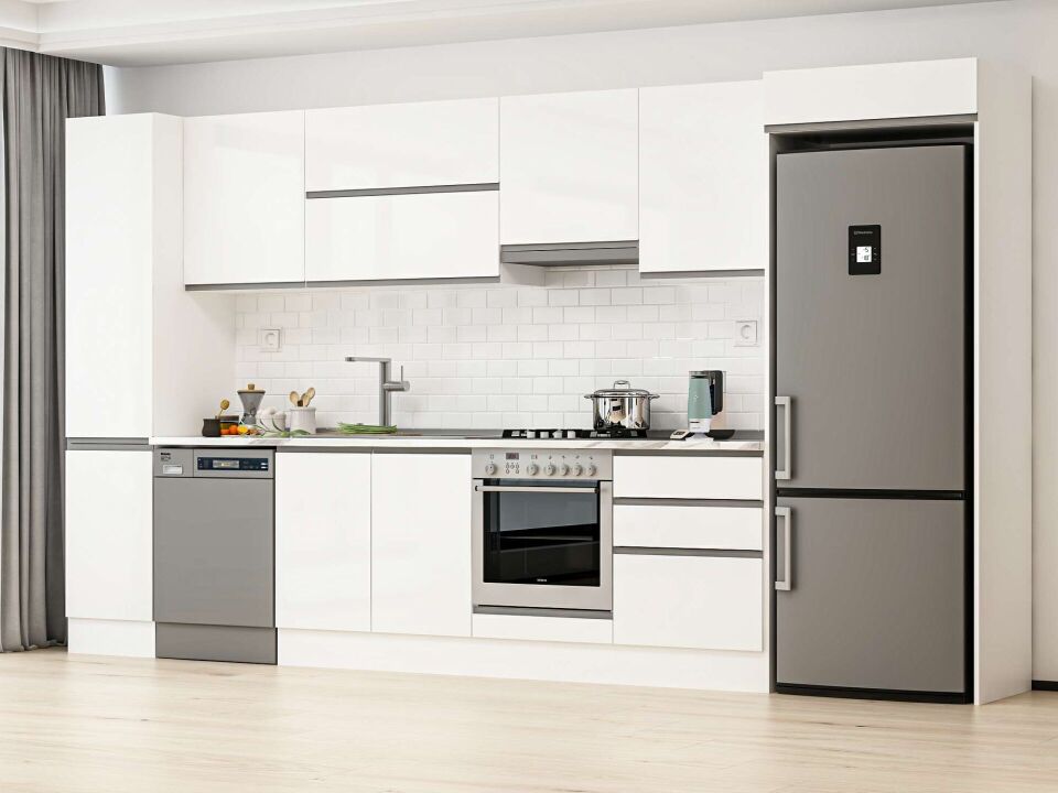 Alvinka 395X222 Cm High Gloss Mutfak Dolabı Mbb-E90B45S60-1 High Gloss | Beyaz - Mdf