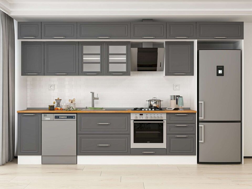 Alvinka 380X240 Cm Klasik Mebran Mutfak Dolabı Beyaz Beyaz Mb-E90S40S50-3