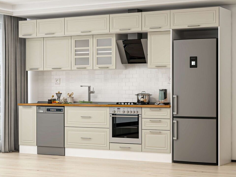 Alvinka 380X240 Cm Klasik Mebran Mutfak Dolabı Beyaz Beyaz Mb-E90S40S50-3
