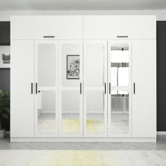 Kale 6 Kapaklı Aynalı 2Ç Zincir Dolap-Yüklük - Beyaz