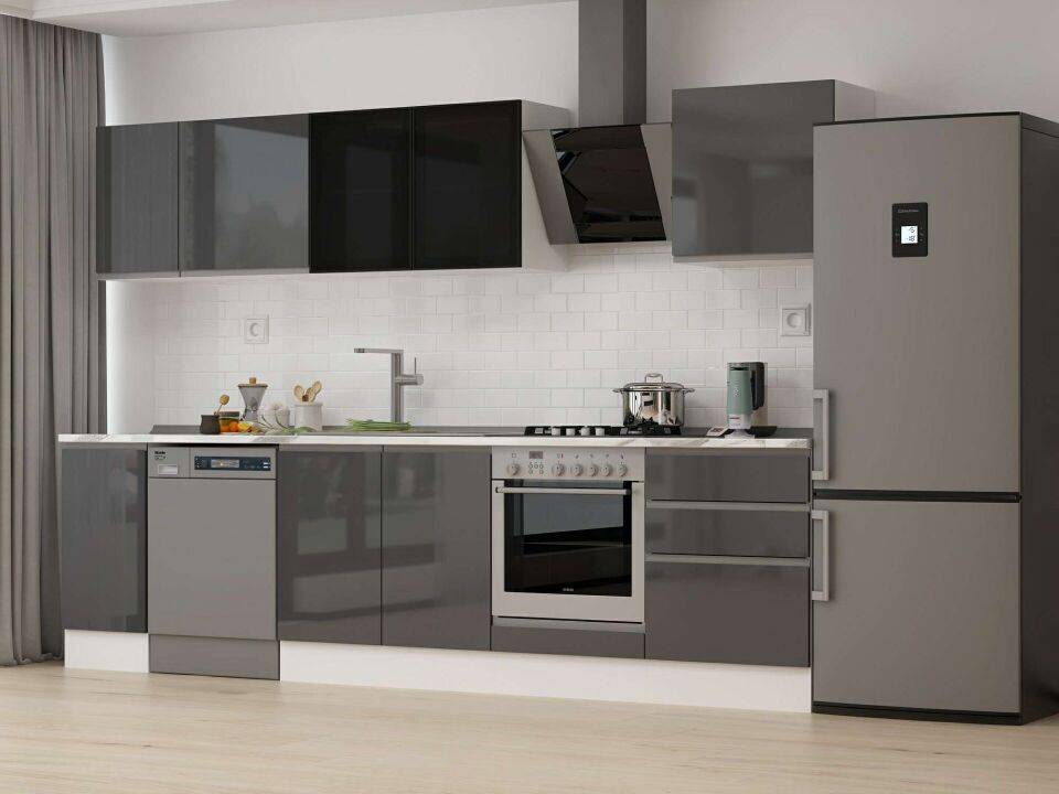 Alvinka 310X210 Cm High Gloss Mutfak Dolabı M-E90S40S60-3 High Gloss | Antrasit - Mdf