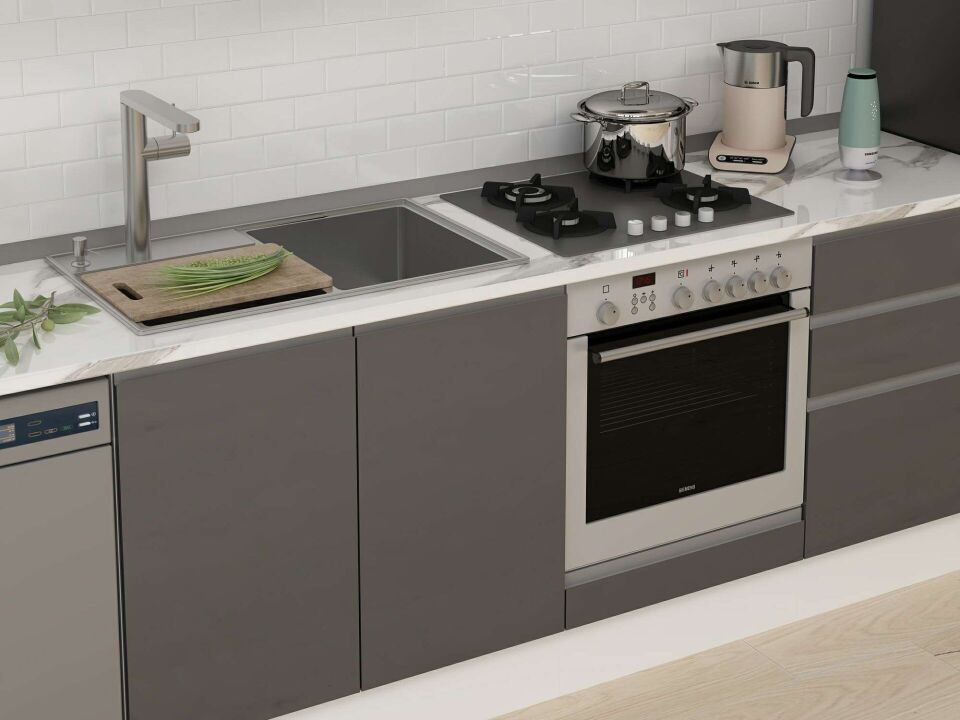 Alvinka 310X210 Cm High Gloss Mutfak Dolabı M-E90S40S60-3 High Gloss | Antrasit - Mdf