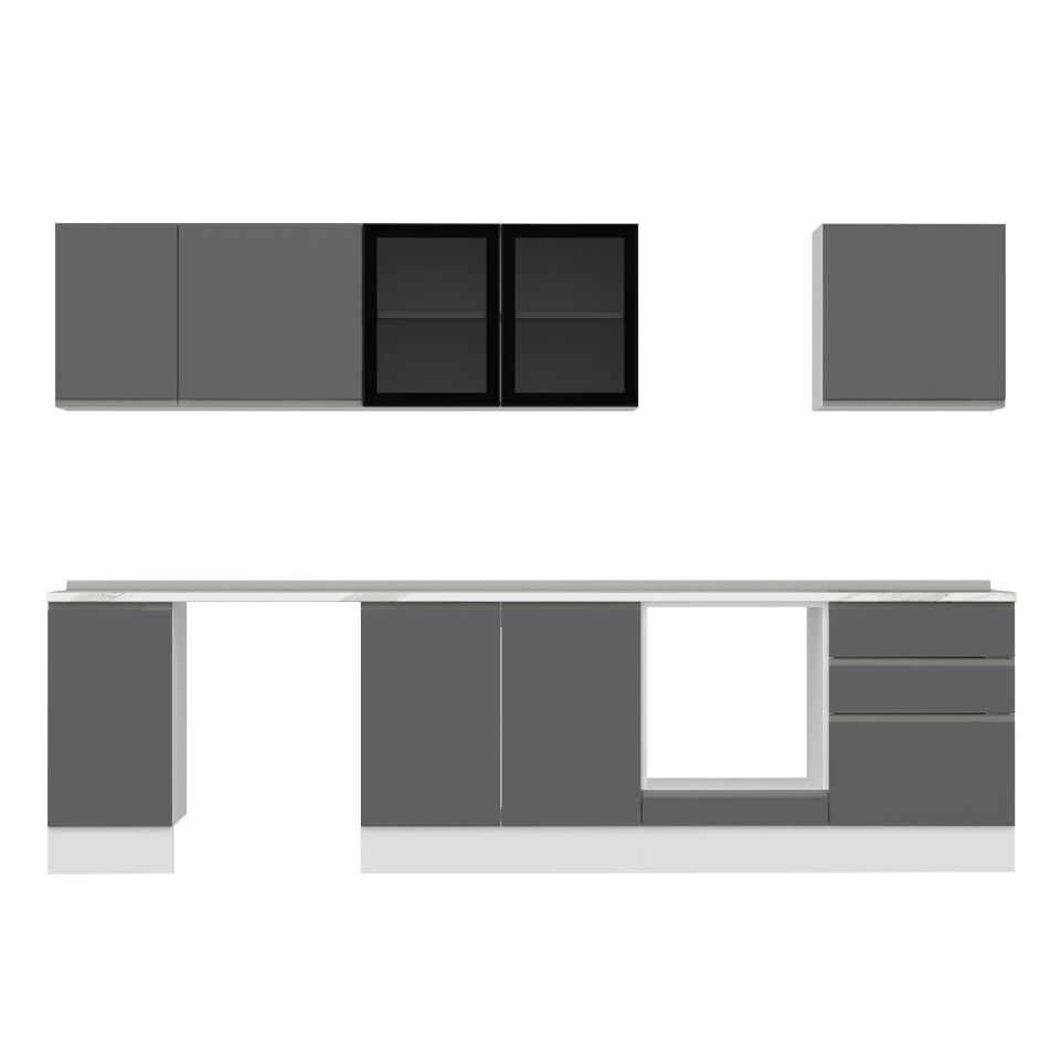 Alvinka 310X210 Cm High Gloss Mutfak Dolabı M-E90S40S60-3 High Gloss | Antrasit - Mdf