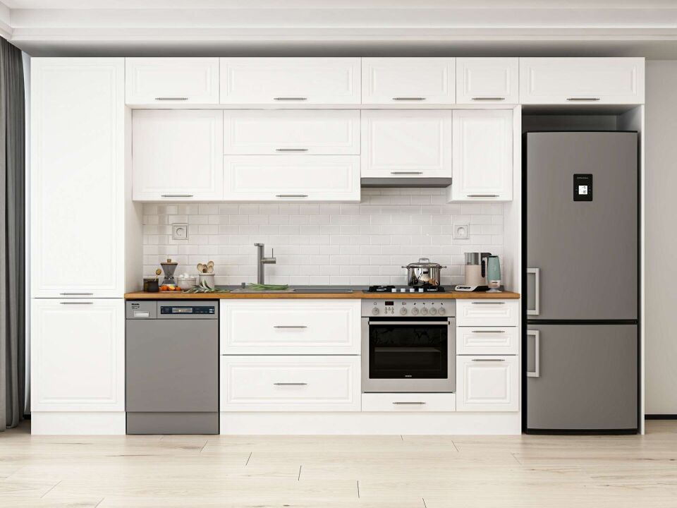 Alvinka 390X240 Cm Klasik Mebran Mutfak Dolabı Mbb-E90B60S40-1 Mebran | Beyaz - Mdf