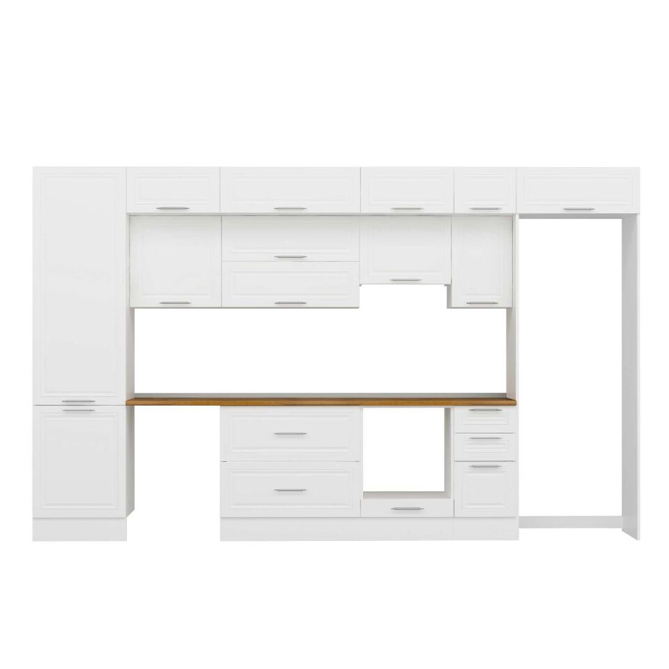 Alvinka 390X240 Cm Klasik Mebran Mutfak Dolabı Mbb-E90B60S40-1 Mebran | Beyaz - Mdf
