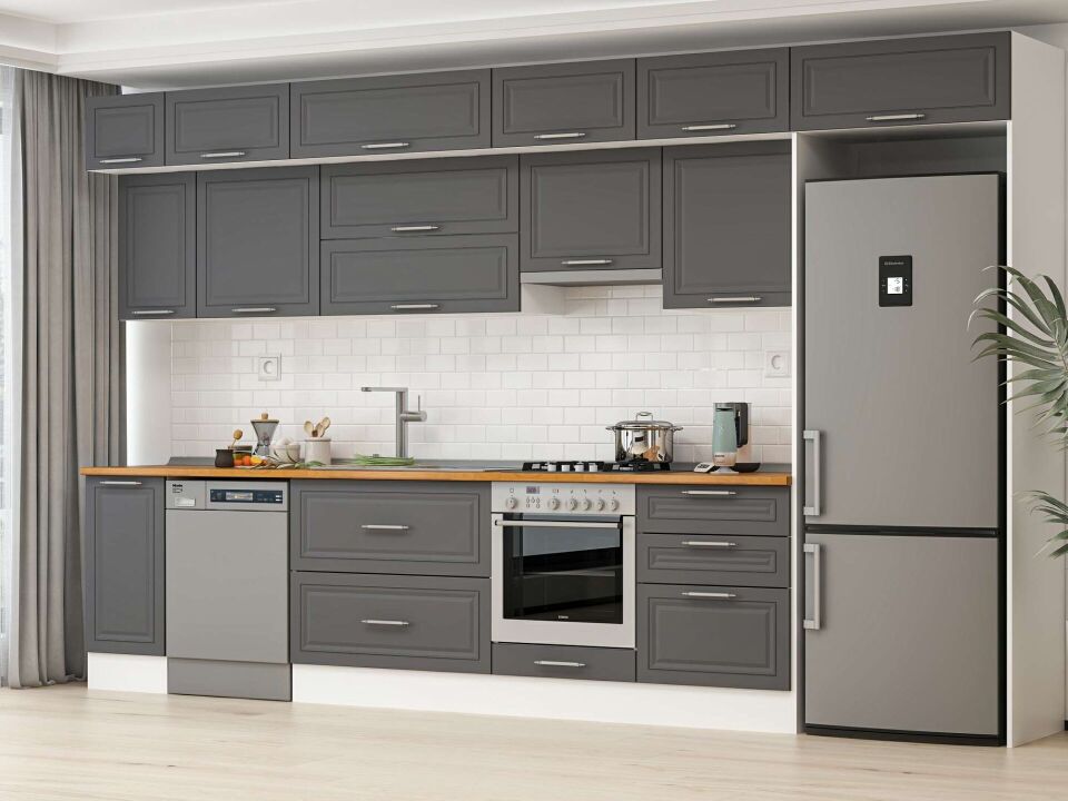 Alvinka 390X240 Cm Klasik Mebran Mutfak Dolabı Beyaz Beyaz Mb-E90S40S60-1