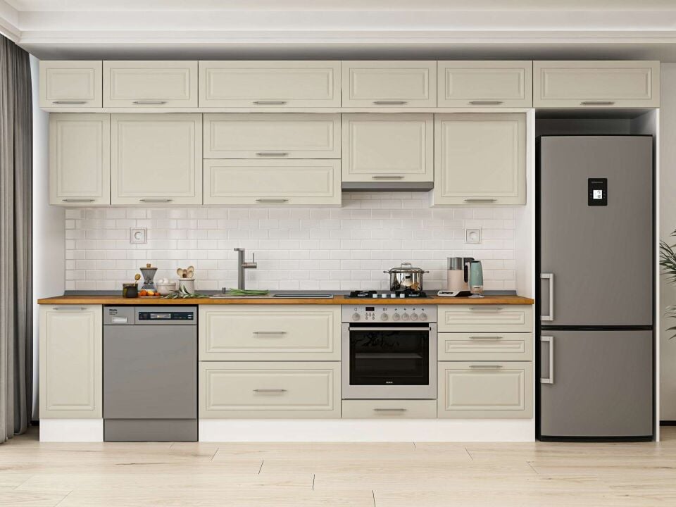 Alvinka 390X240 Cm Klasik Mebran Mutfak Dolabı Beyaz Beyaz Mb-E90S40S60-1