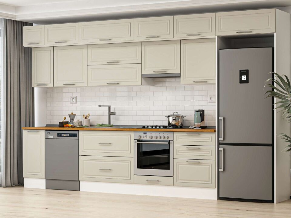 Alvinka 390X240 Cm Klasik Mebran Mutfak Dolabı Beyaz Beyaz Mb-E90S40S60-1