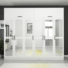 Kale 6 Kapaklı Aynalı 2Ç Zincir Dolap-Yüklük - Beyaz