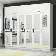 Kale 6 Kapaklı Aynalı 2Ç Zincir Dolap-Yüklük - Beyaz