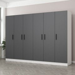 Minar Kale 6 Kapaklı 4 Çekmeceli Dolap Beyaz Antrasit