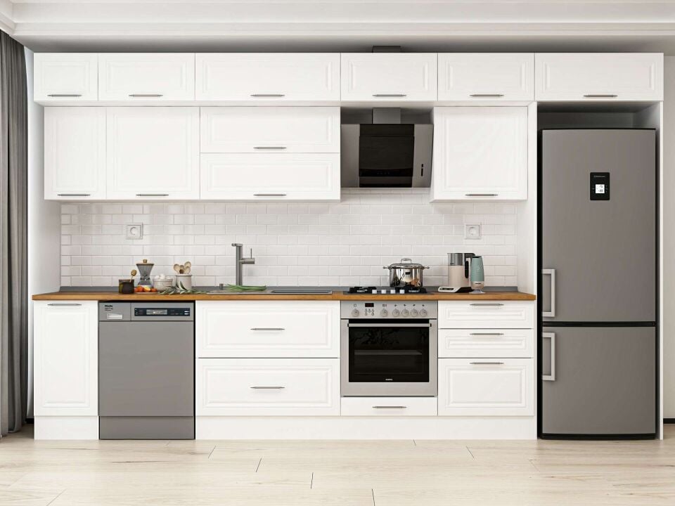 Alvinka 390X240 Cm Klasik Mebran Mutfak Dolabı Beyaz Beyaz Mb-E90S40S60-2