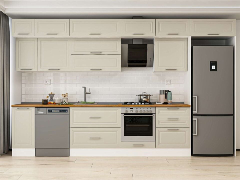 Alvinka 390X240 Cm Klasik Mebran Mutfak Dolabı Beyaz Beyaz Mb-E90S40S60-2
