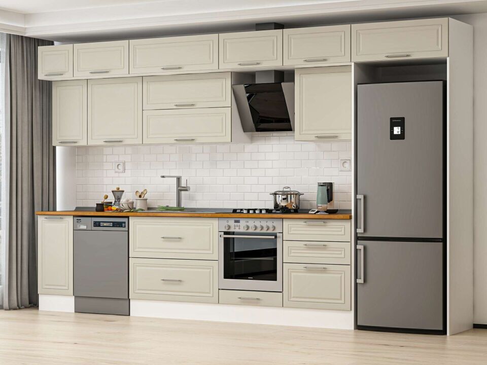 Alvinka 390X240 Cm Klasik Mebran Mutfak Dolabı Beyaz Beyaz Mb-E90S40S60-2