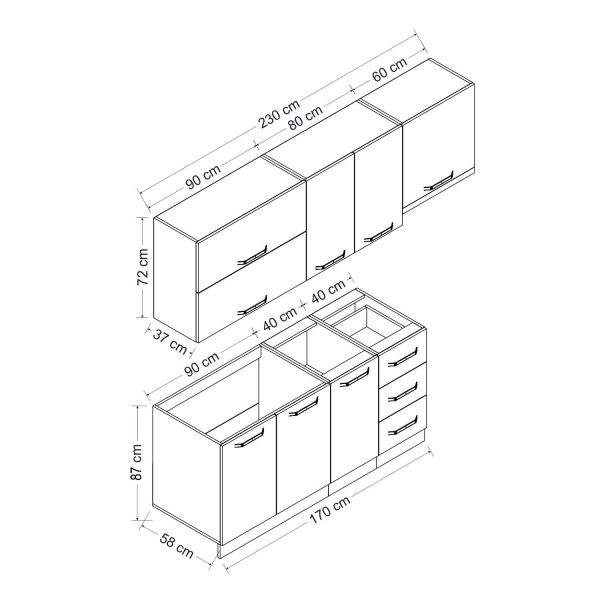 Minar 230 Cm Mutfak Dolabı Beyaz Dore 230-D4