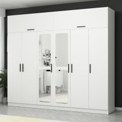 Kale 6 Kapaklı Aynalı 4Ç Zincir Dolap-Yüklük - Beyaz