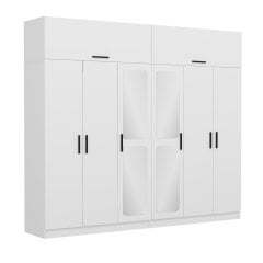 Kale 6 Kapaklı Aynalı 4Ç Zincir Dolap-Yüklük - Beyaz