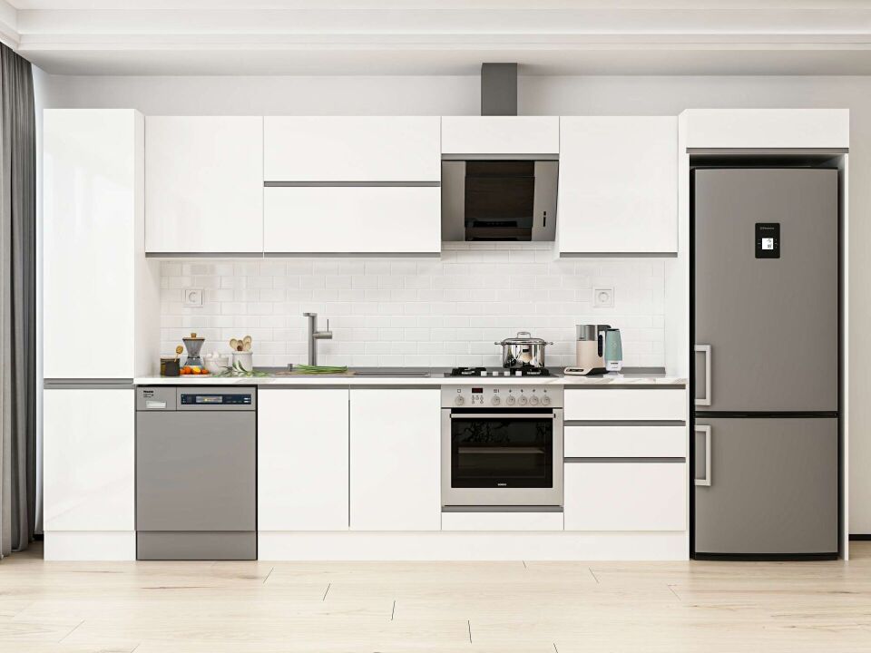 Alvinka 395X222 Cm High Gloss Mutfak Dolabı Mbb-E90B45S60-2 High Gloss | Beyaz - Mdf