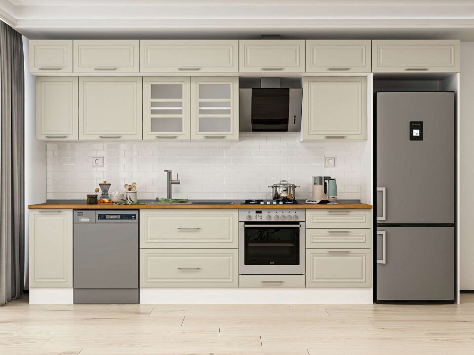 Alvinka 390X240 Cm Klasik Mebran Mutfak Dolabı Beyaz Beyaz Mb-E90S40S60-3
