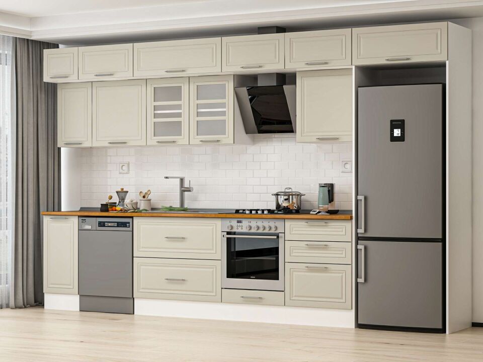 Alvinka 390X240 Cm Klasik Mebran Mutfak Dolabı Beyaz Beyaz Mb-E90S40S60-3