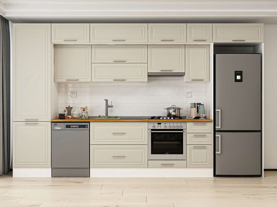 Alvinka 390X240 Cm Klasik Mebran Mutfak Dolabı Mbb-E90B60S40-1 Mebran | Kumtaşı - Mdf
