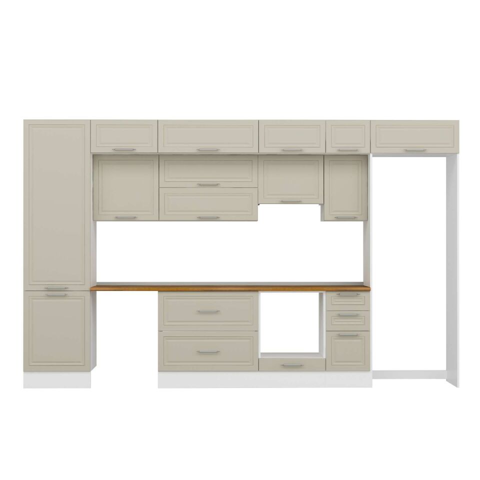 Alvinka 390X240 Cm Klasik Mebran Mutfak Dolabı Mbb-E90B60S40-1 Mebran | Kumtaşı - Mdf