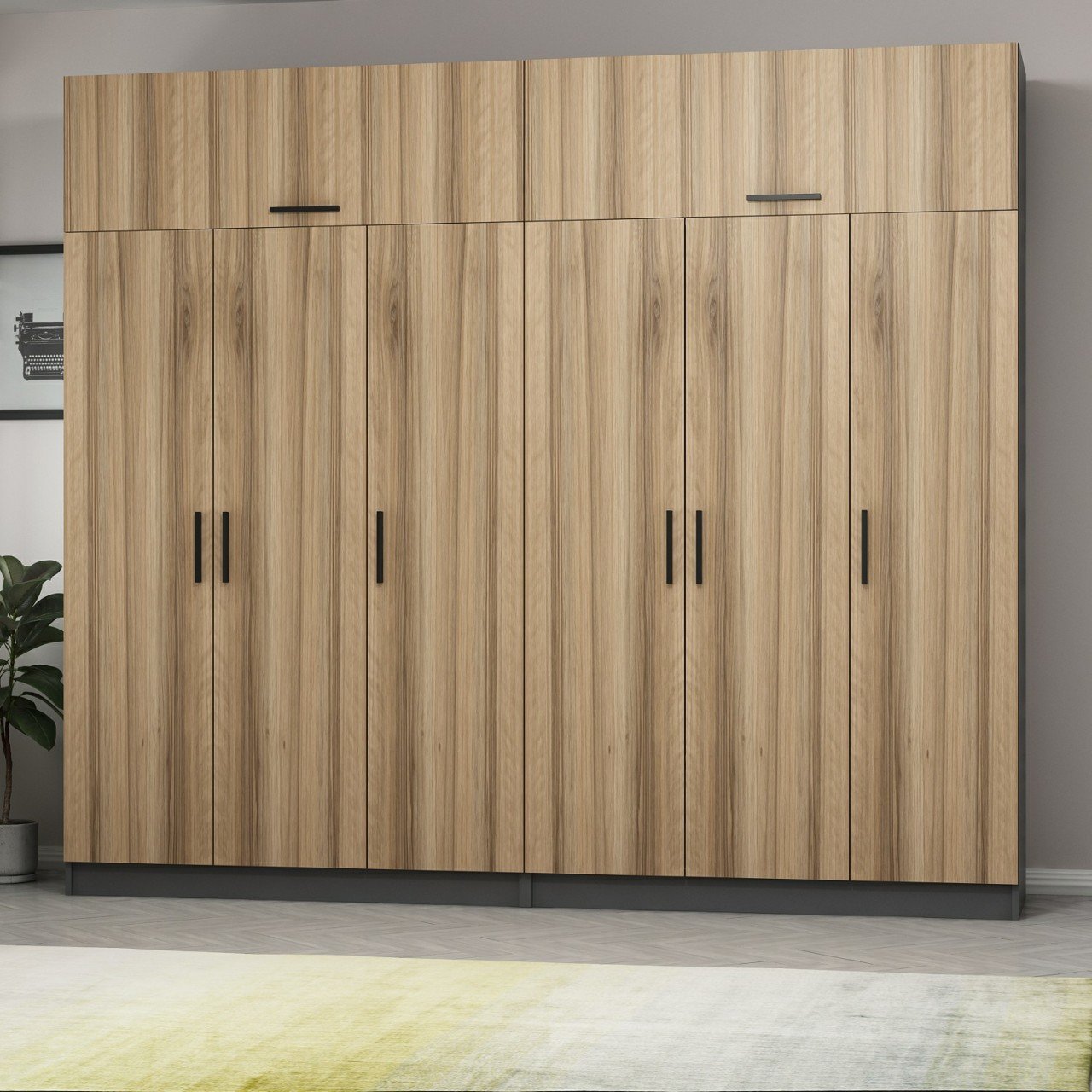 Drawer キャミソール 38 サイズ Kale 6 Kapaklı 4 Çekmeceli Dolap Ve Yüklük Antrasit Dore 255CM