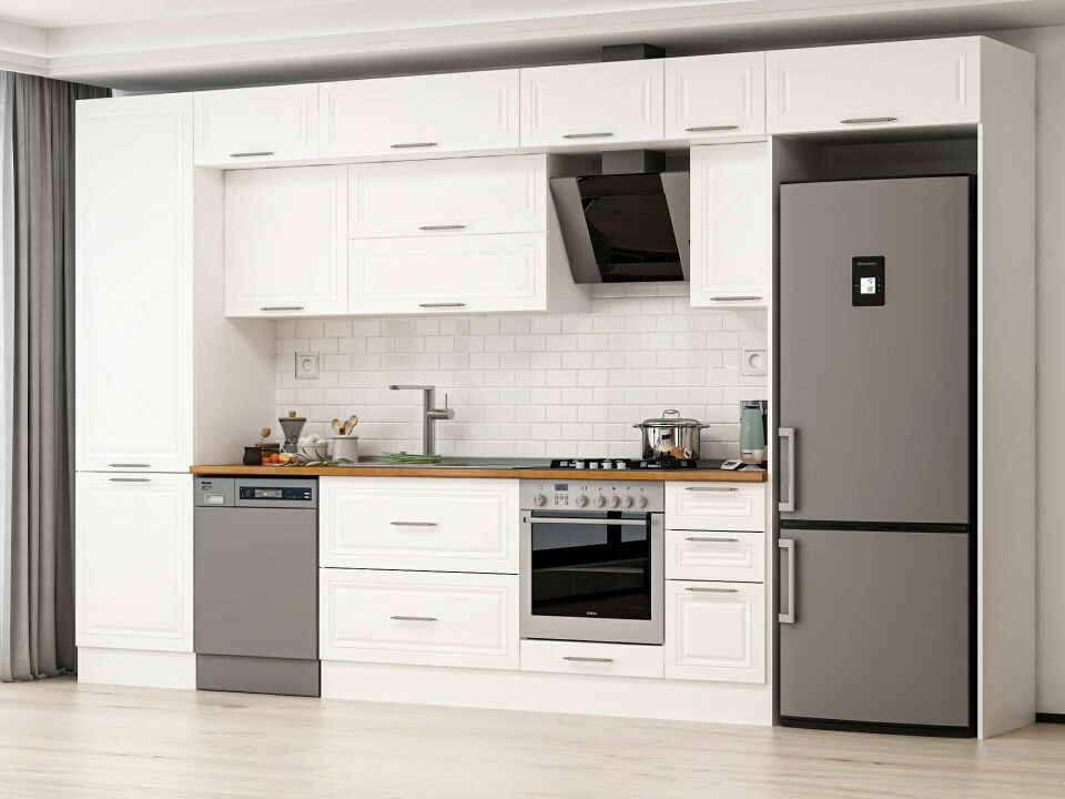 Alvinka 390X240 Cm Klasik Mebran Mutfak Dolabı Mbb-E90B60S40-2 Mebran | Beyaz - Suntalam