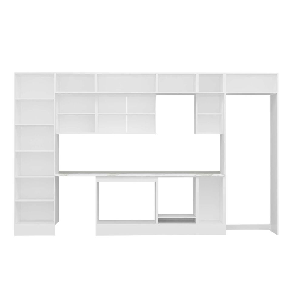 Alvinka 390X240 Cm Klasik Mebran Mutfak Dolabı Mbb-E90B60S40-2 Mebran | Beyaz - Suntalam