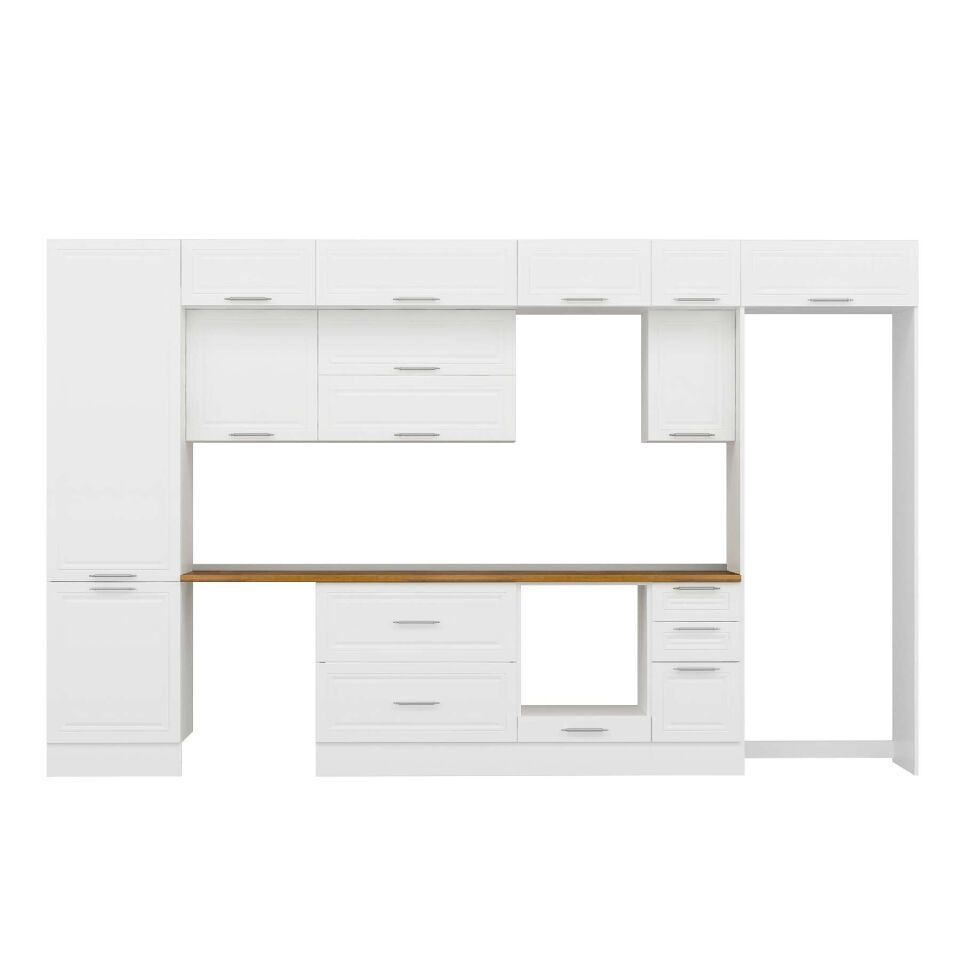 Alvinka 390X240 Cm Klasik Mebran Mutfak Dolabı Mbb-E90B60S40-2 Mebran | Beyaz - Suntalam