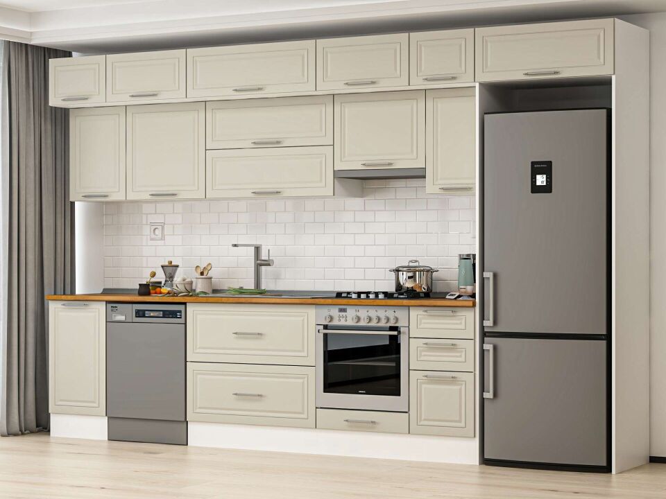 Alvinka 375X240 Cm Klasik Mebran Mutfak Dolabı Beyaz Beyaz Mb-E90S45S40-1