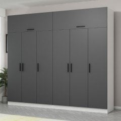 Minar Kale 6 Kapaklı 4 Çekmeceli Dolap Ve Yüklük Beyaz Antrasit 235CM