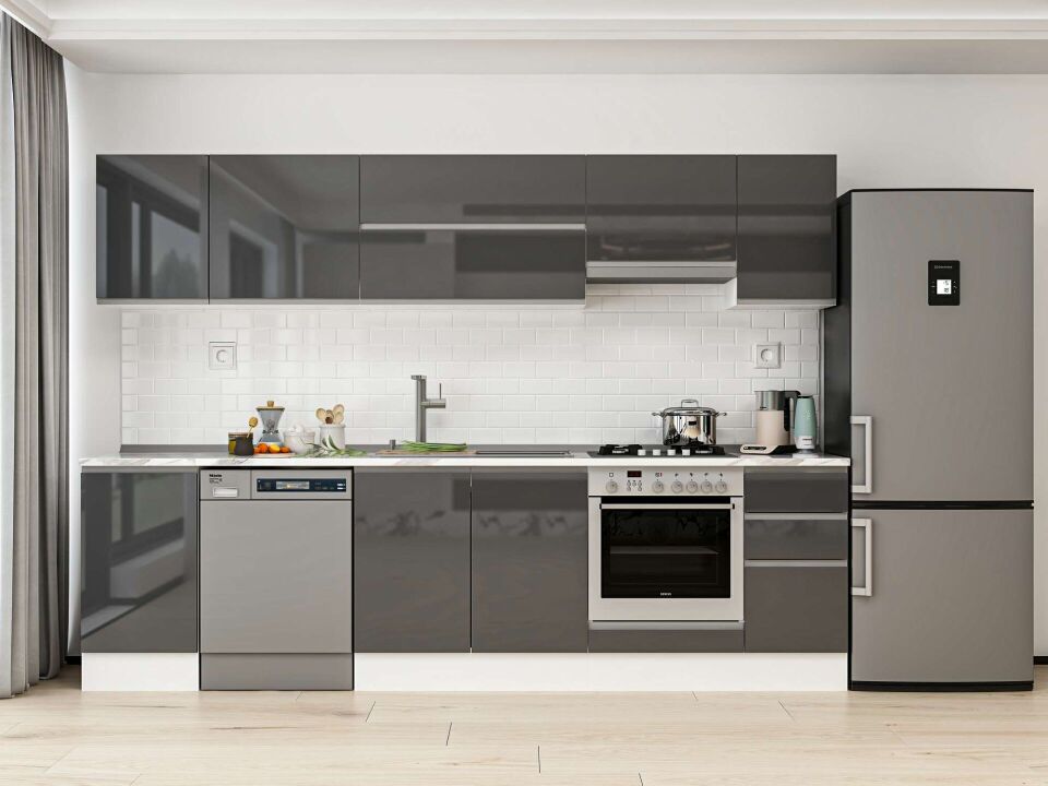 Alvinka 295X210 Cm High Gloss Mutfak Dolabı M-E90S45S40-1 High Gloss | Antrasit - Mdf