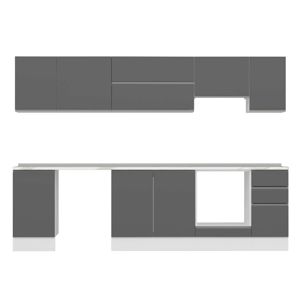 Alvinka 295X210 Cm High Gloss Mutfak Dolabı M-E90S45S40-1 High Gloss | Antrasit - Mdf