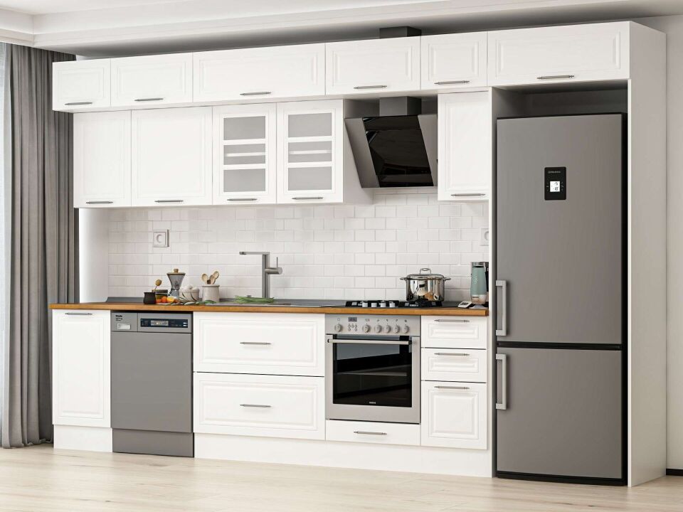 Alvinka 365X240 Cm Klasik Mebran Mutfak Dolabı Mb-E80S45S40-3 Mebran | Beyaz - Mdf