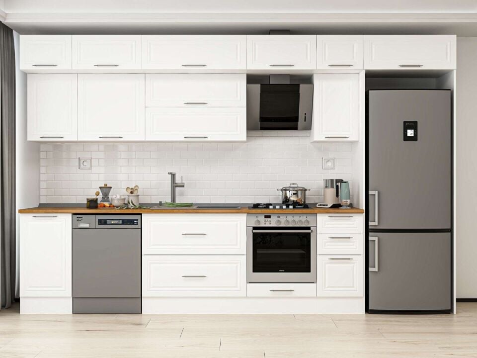 Alvinka 375X240 Cm Klasik Mebran Mutfak Dolabı Beyaz Beyaz Mb-E90S45S40-2