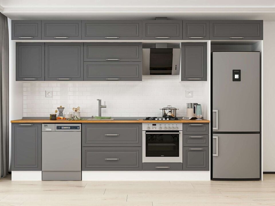 Alvinka 375X240 Cm Klasik Mebran Mutfak Dolabı Beyaz Beyaz Mb-E90S45S40-2