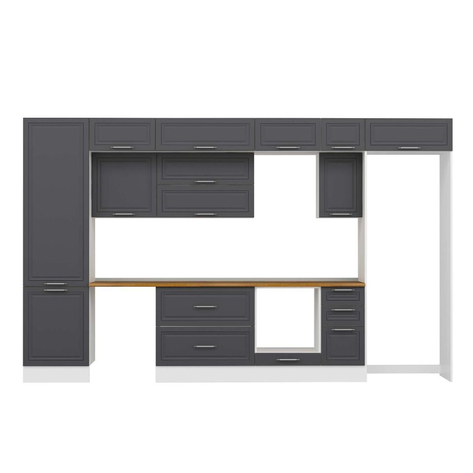Alvinka 390X240 Cm Klasik Mebran Mutfak Dolabı Mbb-E90B60S40-2 Mebran | Antrasit - Suntalam