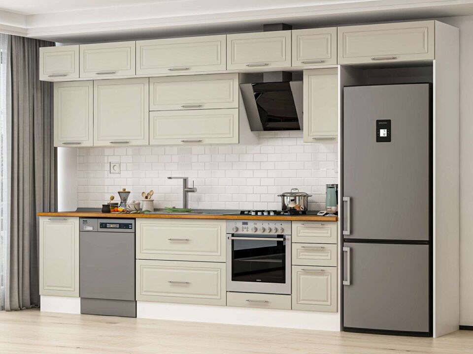 Alvinka 375X240 Cm Klasik Mebran Mutfak Dolabı Beyaz Beyaz Mb-E90S45S40-2