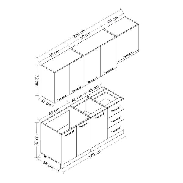 Minar 230 Cm Mutfak Dolabı Beyaz Dore 230-D7