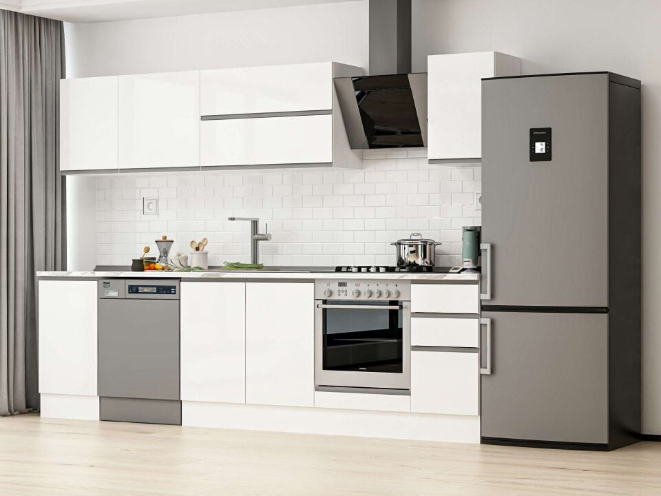 Alvinka 295X210 Cm High Gloss Mutfak Dolabı M-E90S45S40-2 High Gloss | Beyaz - Suntalam