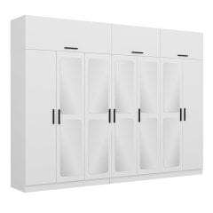 Kale 7 Kapaklı 4 Çekmeceli Aynalı Zincir Dolap-Yüklük - Beyaz