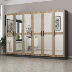 Minar Kale 6 Kapaklı 6 Aynalı 2 Çekmeceli Dolap Antrasit Dore