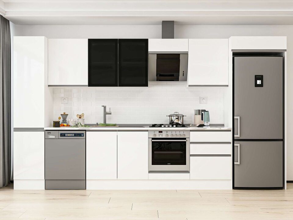 Alvinka 395X222 Cm High Gloss Mutfak Dolabı Mbb-E90B45S60-3 High Gloss | Beyaz - Mdf