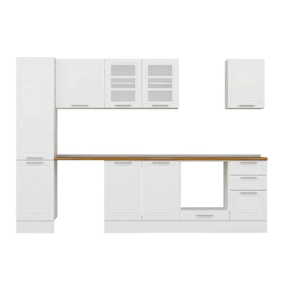 Alvinka 290X210 Cm Klasik Mebran Mutfak Dolabı Mb-E80B45S45-3 Mebran | Beyaz - Mdf