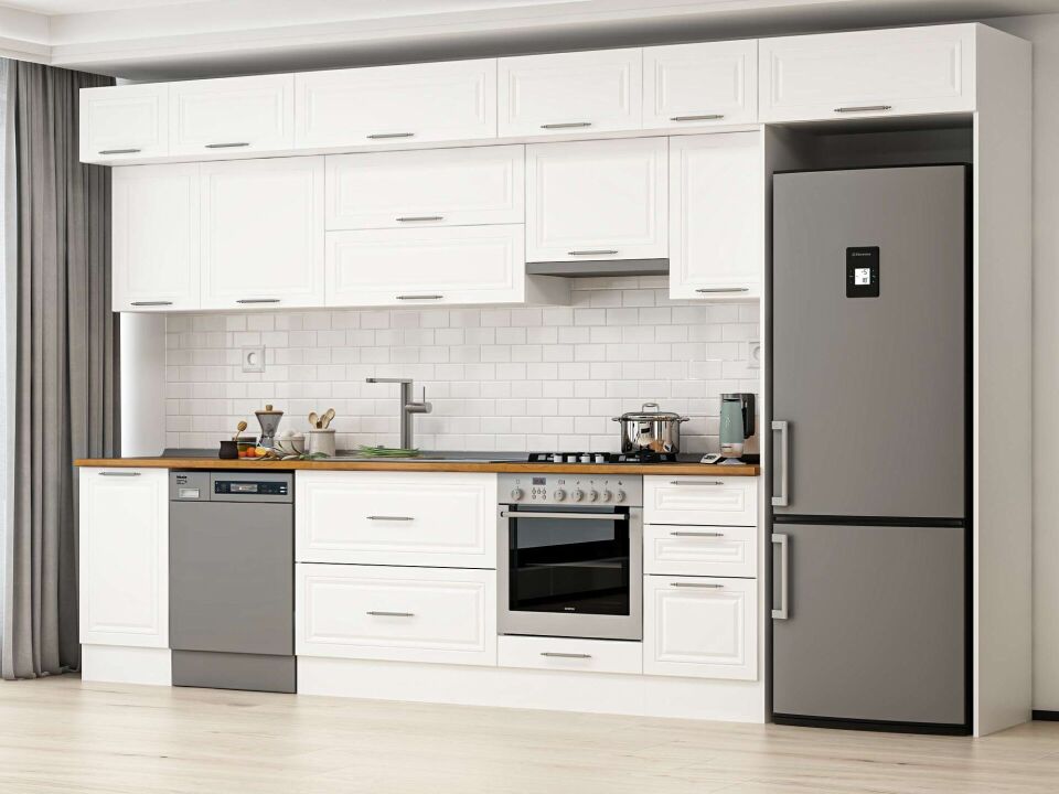 Alvinka 380X240 Cm Klasik Mebran Mutfak Dolabı Beyaz Beyaz Mb-E90S45S45-1