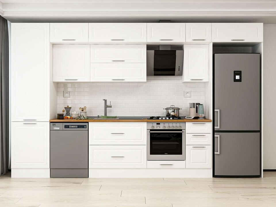 Alvinka 390X240 Cm Klasik Mebran Mutfak Dolabı Mbb-E90B60S40-2 Mebran | Beyaz - Mdf