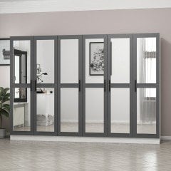 Minar Kale 6 Kapaklı 6 Aynalı 2 Çekmeceli Dolap Beyaz Antrasit